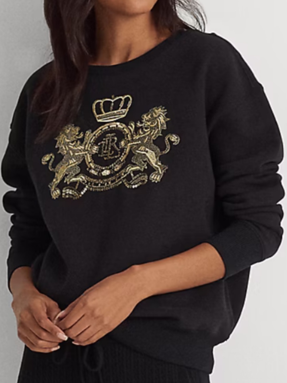 Ralph Lauren Black Jumper Embroidered With Gold Thread Size L